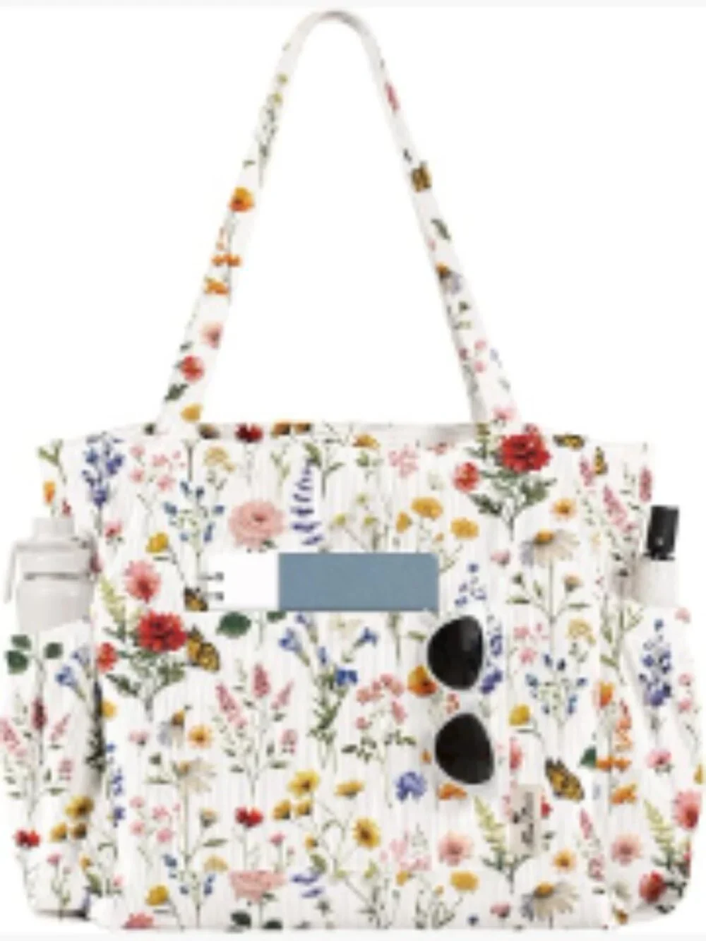 Large Corduroy Tote Bag with Zipper Multi-Pocket Shoulder Bag for Work Travel